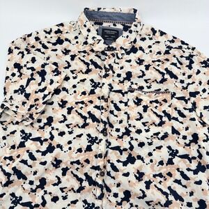 Sunrise Kingdom Mens Large Short Sleeve Button Up Shirt Abstract Camo Cotton